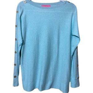 Lilly Pulitzer Tiffany Blue Gold Button Lightweight Long Sleeve Sweater